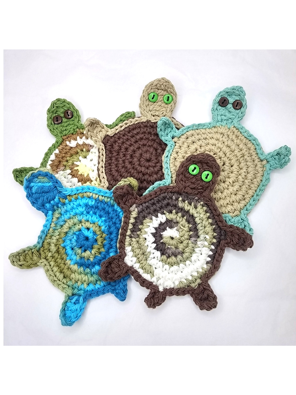 Sea Turtle Crochet Coasters Handmade Set of 2 Tortoise Mug Rugs Made to Order